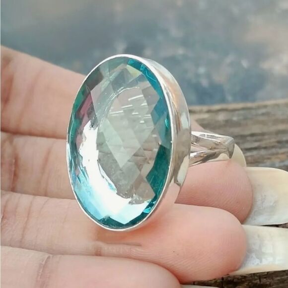 🩶 NEW Stunning fashionable sea foam green CZ ring 🩶 - Picture 5 of 6